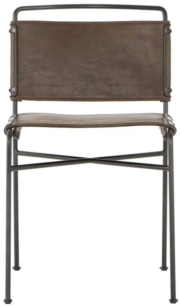 Oxton Industrial Loft Dark Brown Seat Black Iron Frame Dining Side Chair