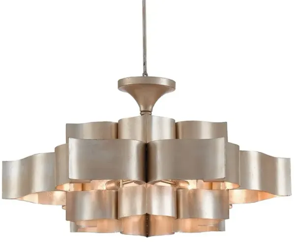 Jalbala Hollywood Regency Silver Leaf Lotus Chandelier - Large