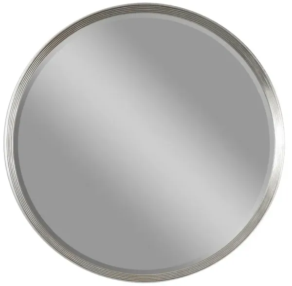 Braden Modern Classic Round Ridge Silver Leaf Wall Mirror - 42D