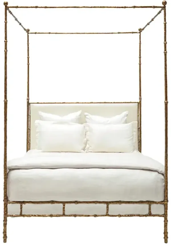 Diego Ivory Sculpted Gold Metal Canopy Bed - Queen