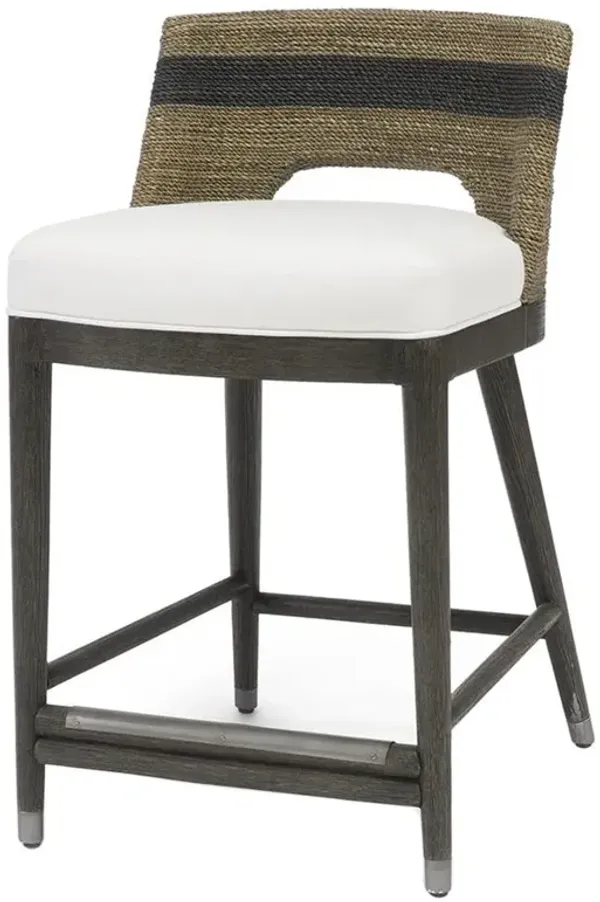 Palecek Fritz Coastal Beach White Performance Striped Grey Rope Counter Stool