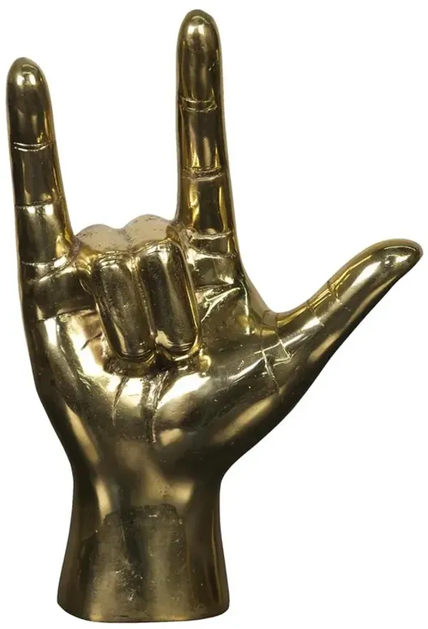 Farella Industrial Loft Brass I Love You Hand Sculpture