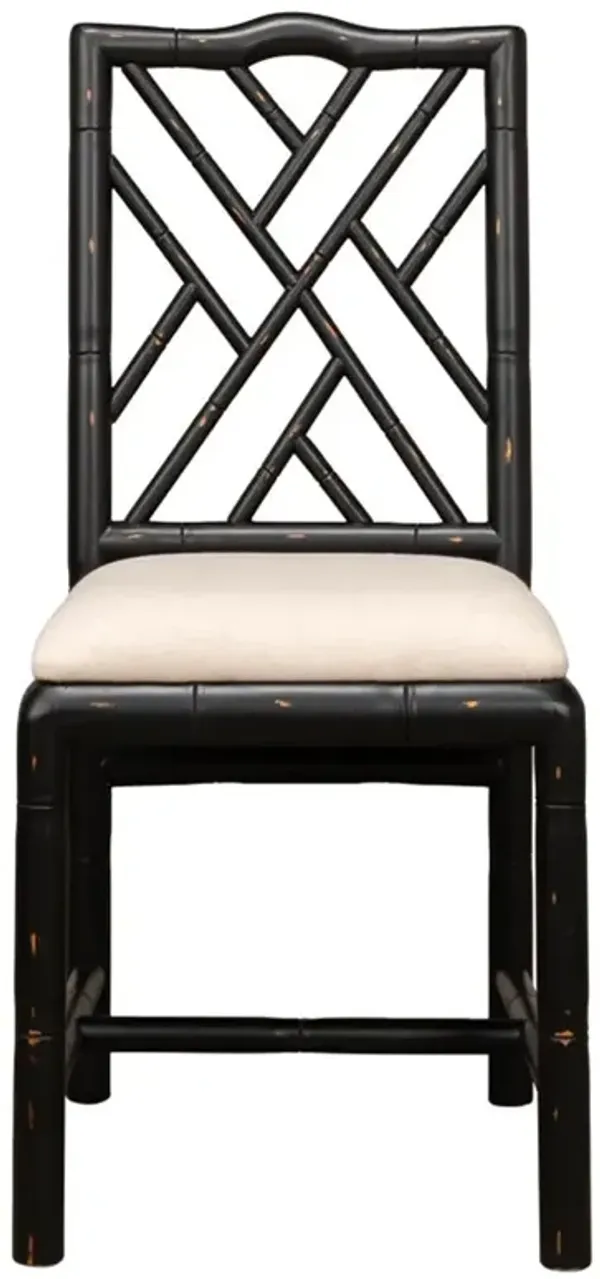 Grace French Country Beige Upholstered Linen Black Oak Dining Side Chair