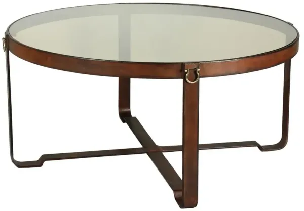 Olympus Rustic Lodge Leather Harness Glass Round Coffee Table