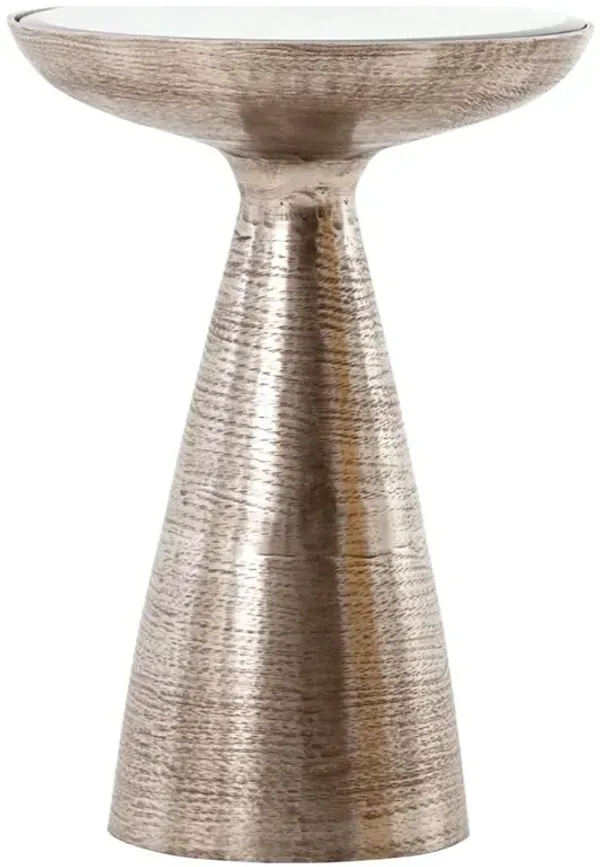 Lupe Industrial Loft Ash Glass Top Silver Aluminum Pedestal Round Side End Table