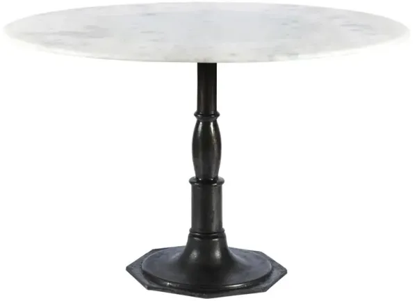 Hervey French White Marble Dark Grey Iron Pedestal Dining Table - 48"