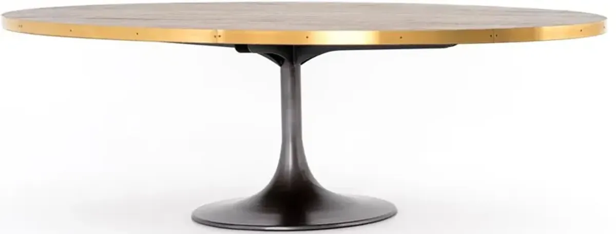 Cressley Industrial Polished Brass Grey Iron Oval Dining Table - 98"W