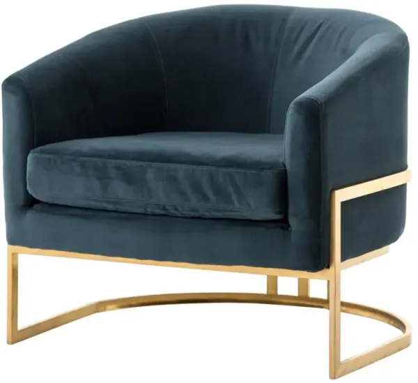 Crowley Modern Classic Dark Teal Velvet Gold Barrel Chair