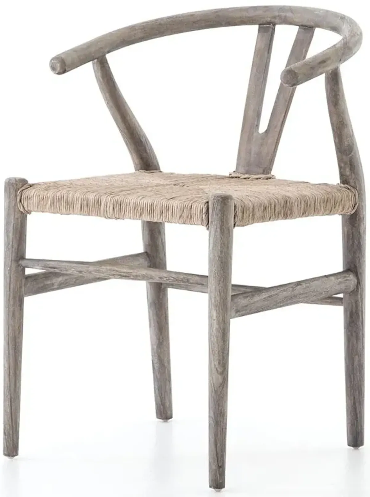 Wanda Mid Century Modern Grey Teak Beige Rattan Outdoor Dining Chair