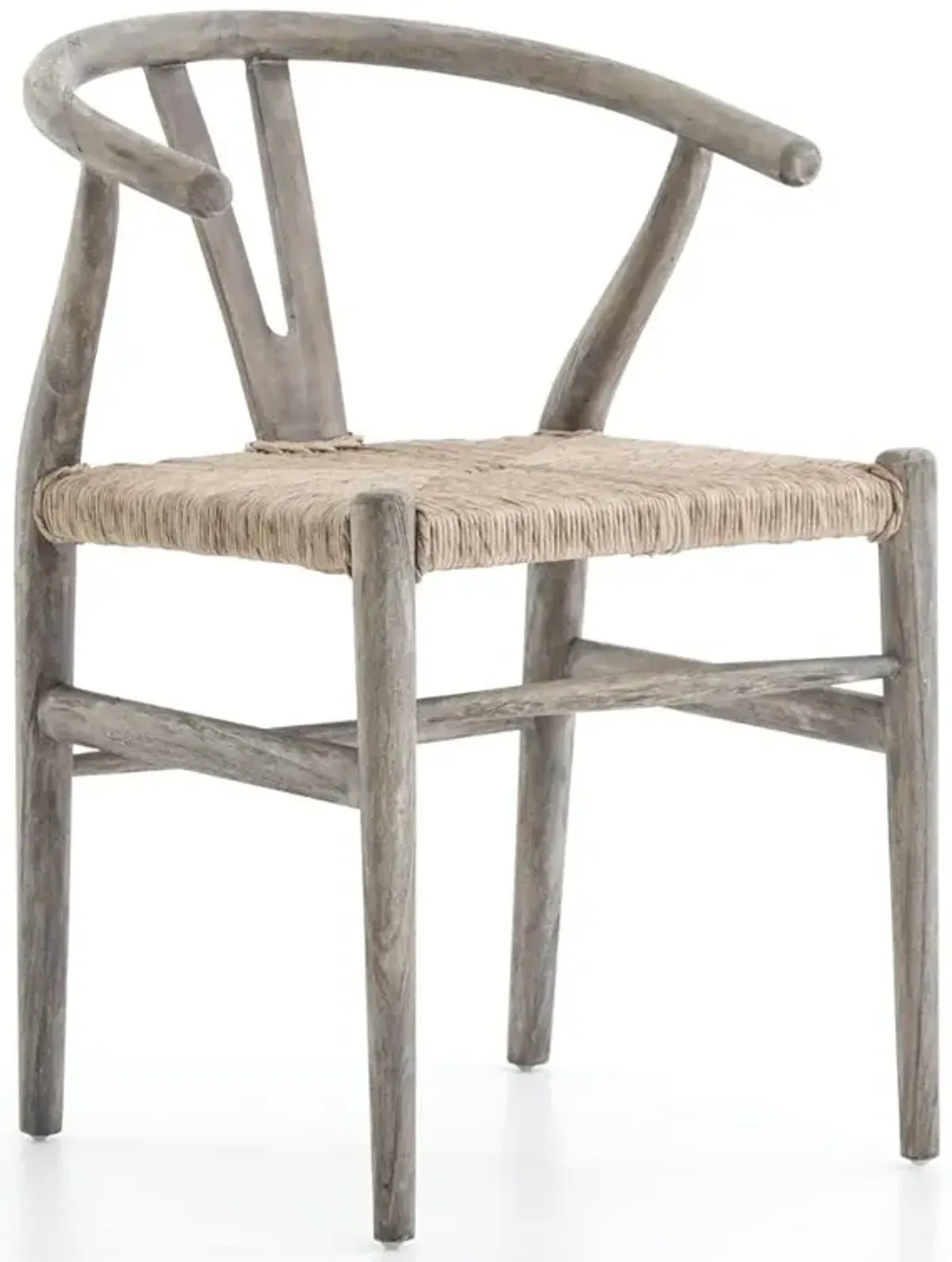 Wanda Mid Century Modern Grey Teak Beige Rattan Outdoor Dining Chair