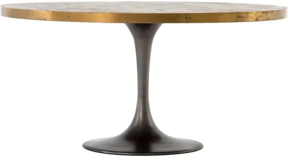 Cressley Industrial Loft Wood Iron Brass Tulip Round Dining Table - 60"W