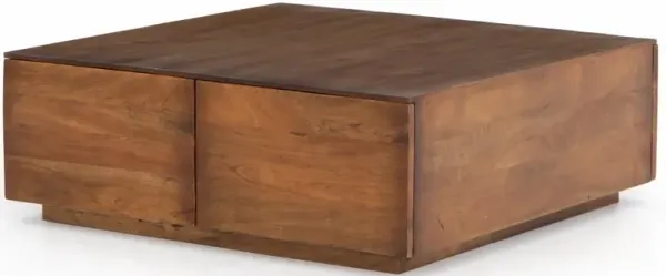 Scarlett Rustic Brown Reclaimed Wood Square Storage Coffee Table