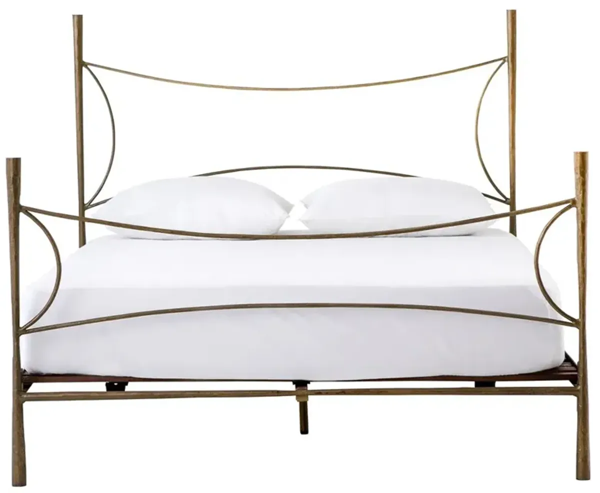 Vito Industrial Loft Antique Brass Hammered Iron Bed - Queen
