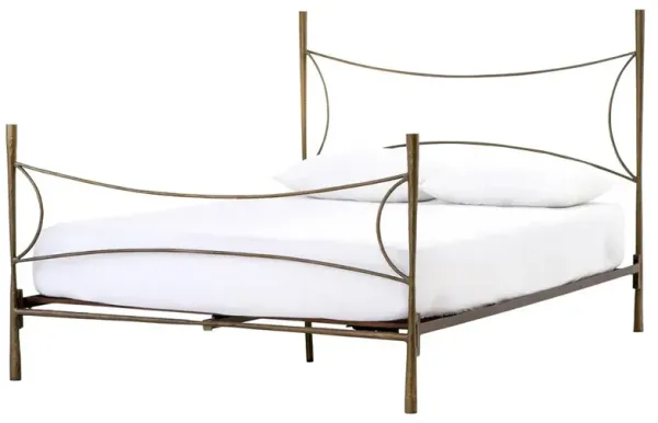 Vito Industrial Loft Antique Brass Hammered Iron Bed - Queen