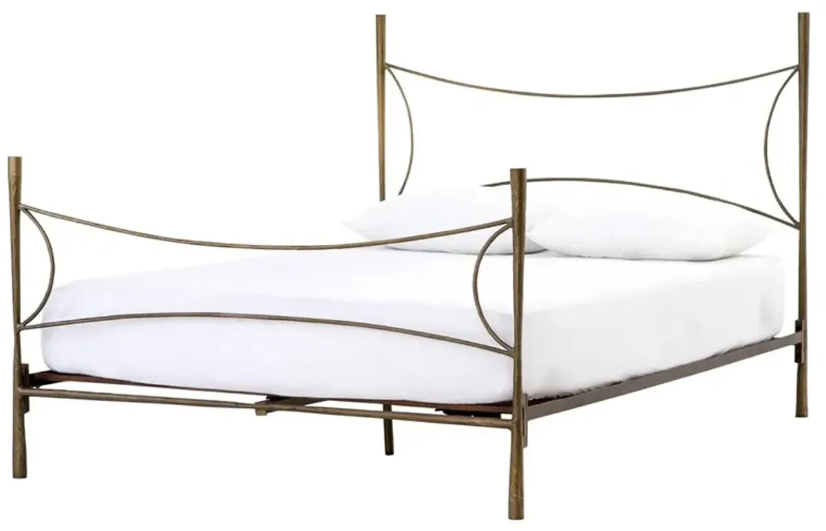 Vito Industrial Loft Antique Brass Hammered Iron Bed - King