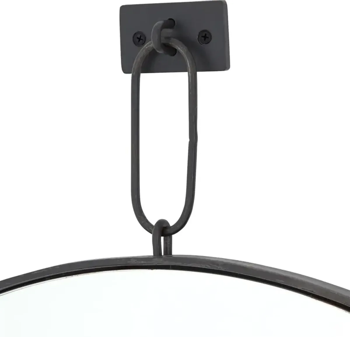 Dawes Industrial Loft Antique Black Iron Round Pendant Wall Mirror - 30D