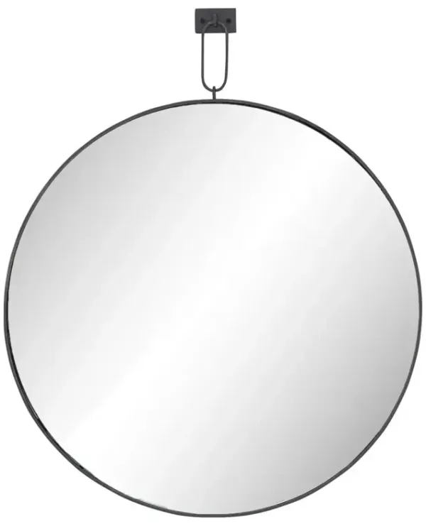 Dawes Industrial Loft Antique Black Iron Round Pendant Wall Mirror - 30D