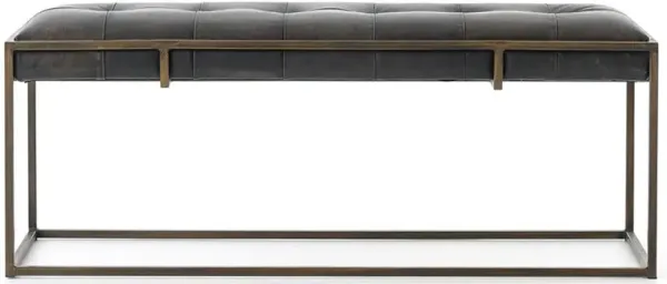 Ulysses Industrial Lodge Tufted Dark Brown Leather Antique Brass Bench