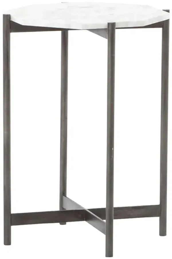 Zad Industrial Loft White Marble Top Grey Iron Octangonal Side Table