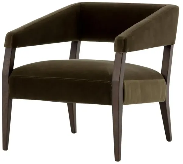 Oscar Mid Century Olive Green Velvet Brown Oak Occasional Club Arm Chair