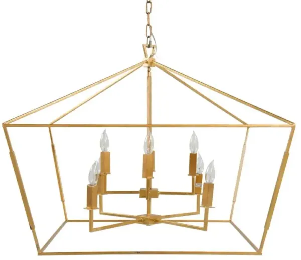 Adler Mid Century Vintage Gold Iron Lantern Style Chandelier - Large