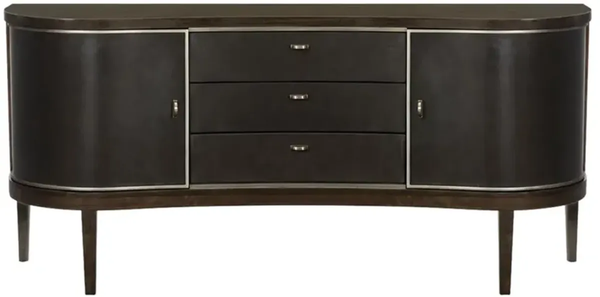 Roanne Sideboard Dark Wood Bronze Curved Leather Wrapped Sideboard