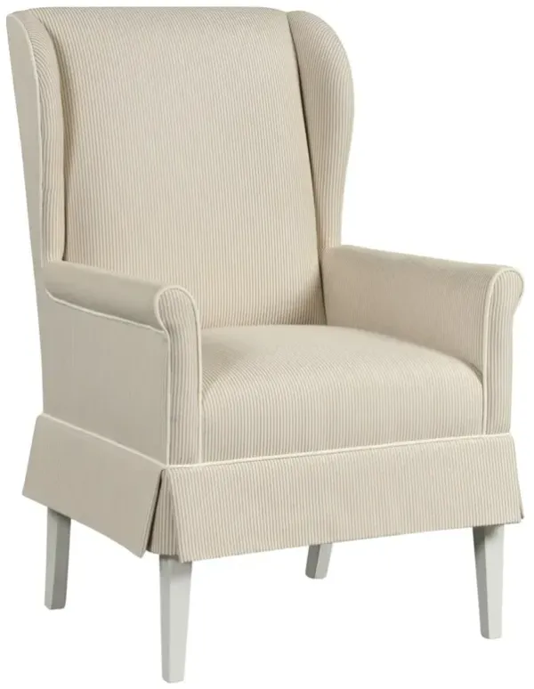 Hattie French Country Beige Stripe Sunbrella White Wood Dining Wing Back Chair