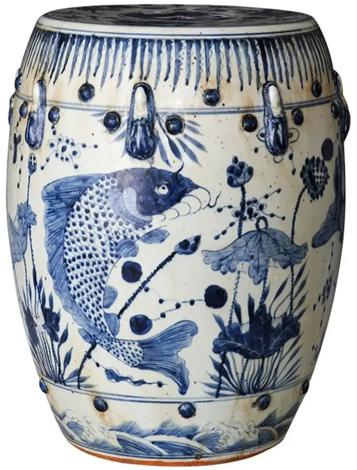 Kingyo Global Bazaar Blue White Fish Motif Outdoor Garden Stool