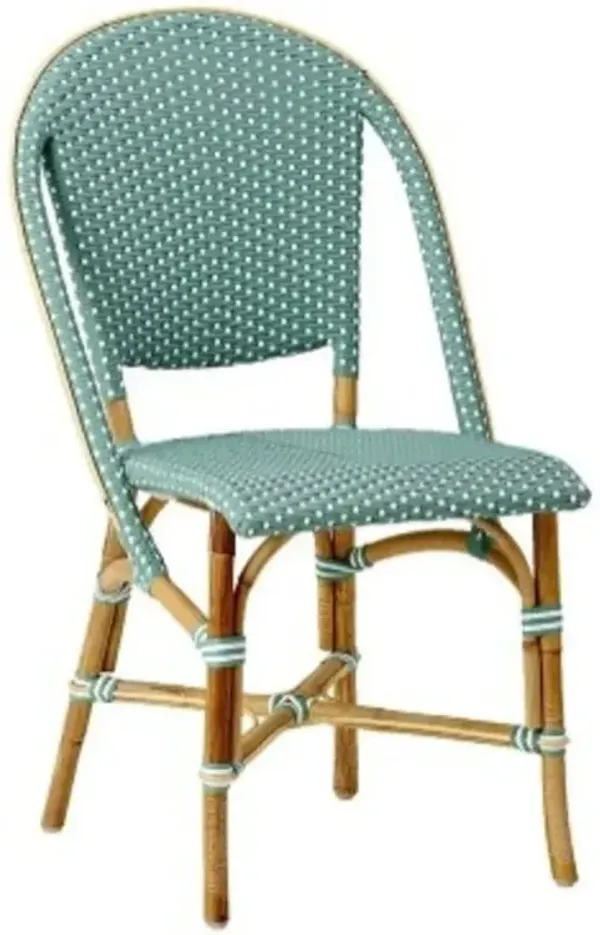 Gene Coastal Beach Salvie Green Woven Rattan Dining Side Chair