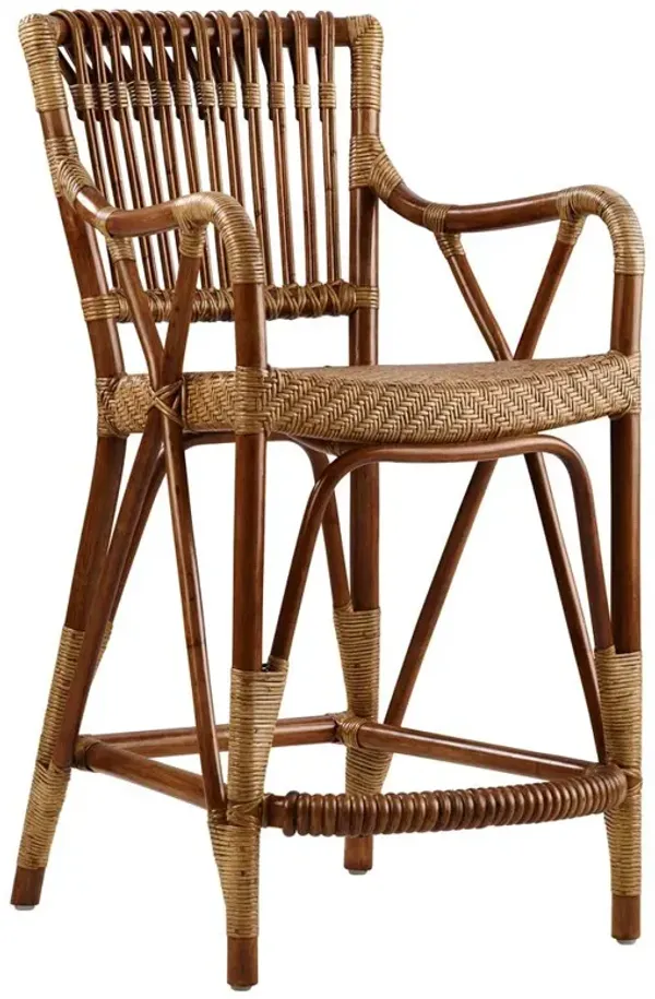 Allison Coastal Beach Brown Woven Rattan Counter Stool