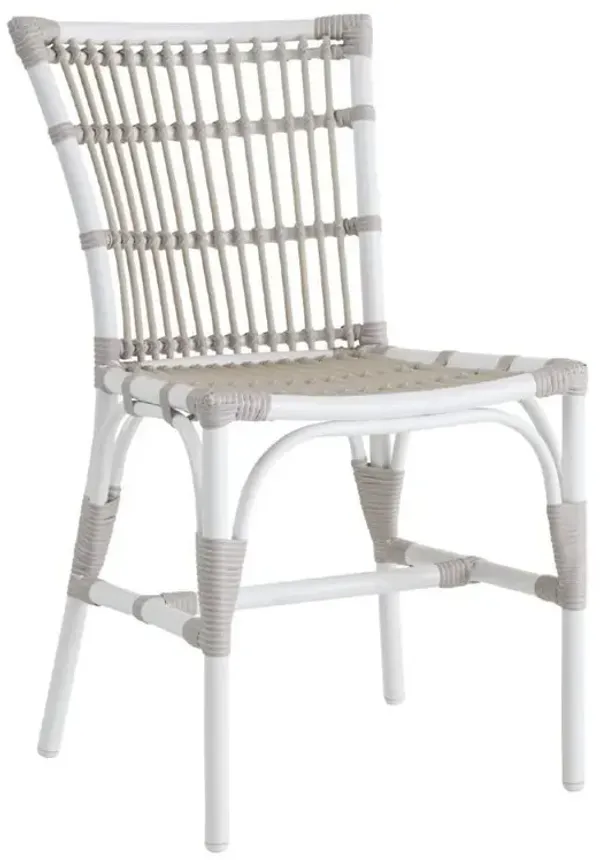 Eli Coastal Beach White Woven Faux Rattan Frame Outdoor Dining Chair