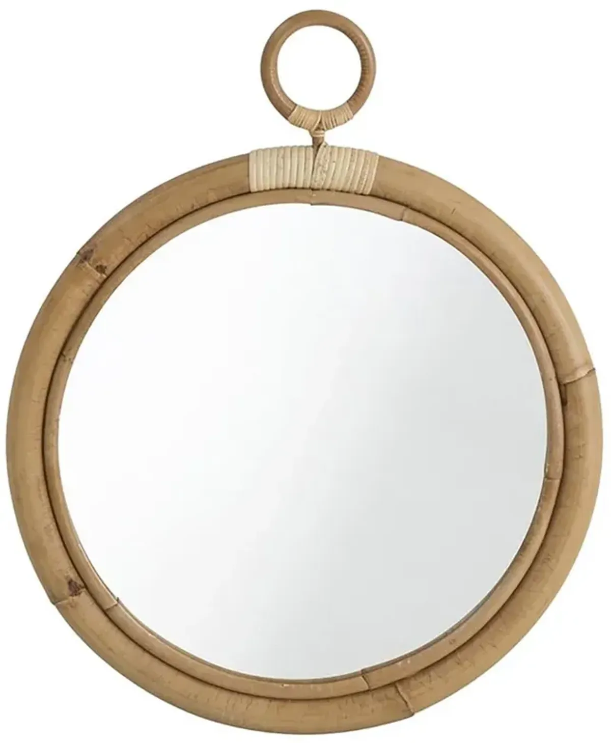 Talia Coastal Beach Brown Rattan Wall Round Mirror - Large