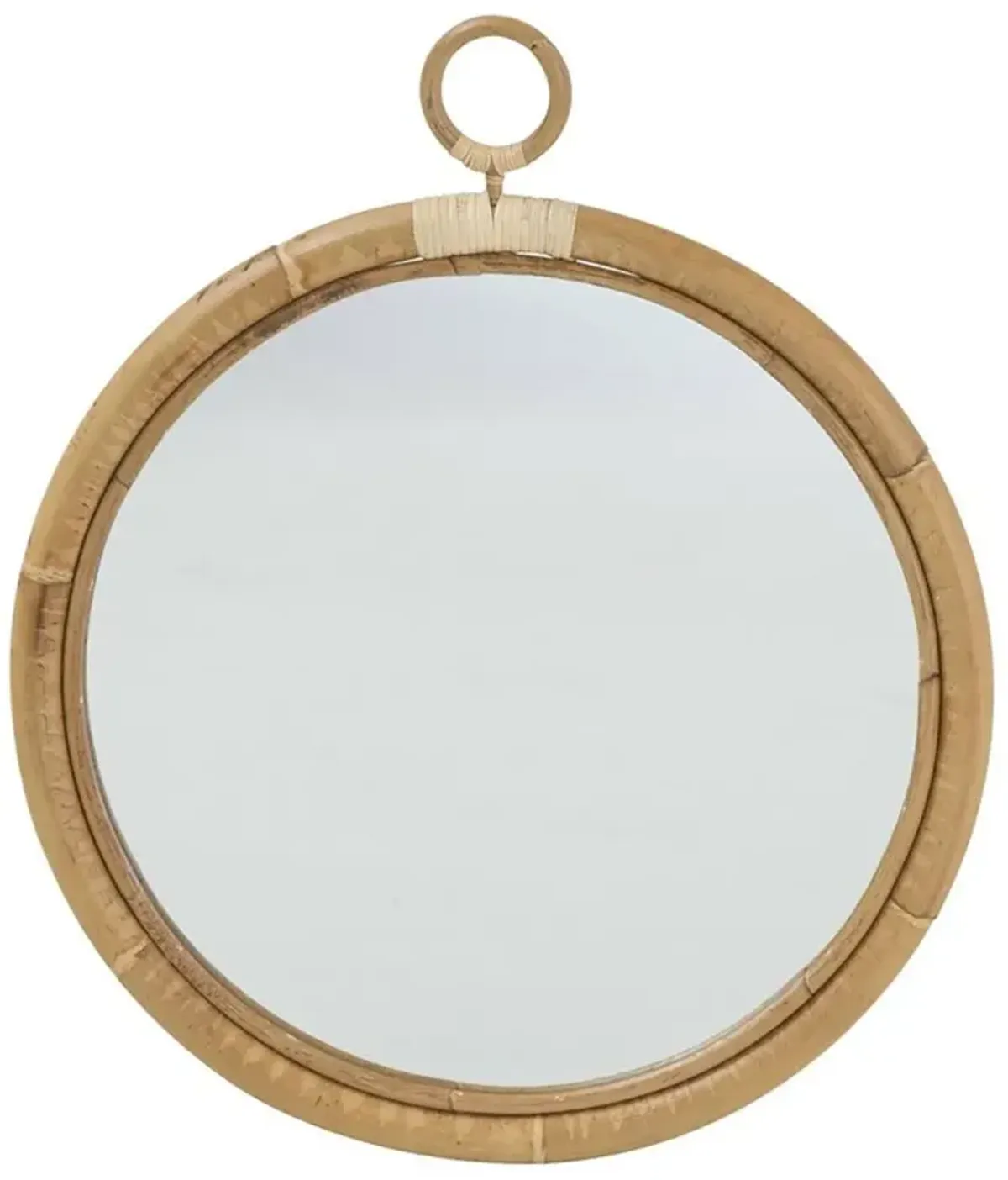 Talia Coastal Beach Brown Rattan Wall Round Mirror - Large