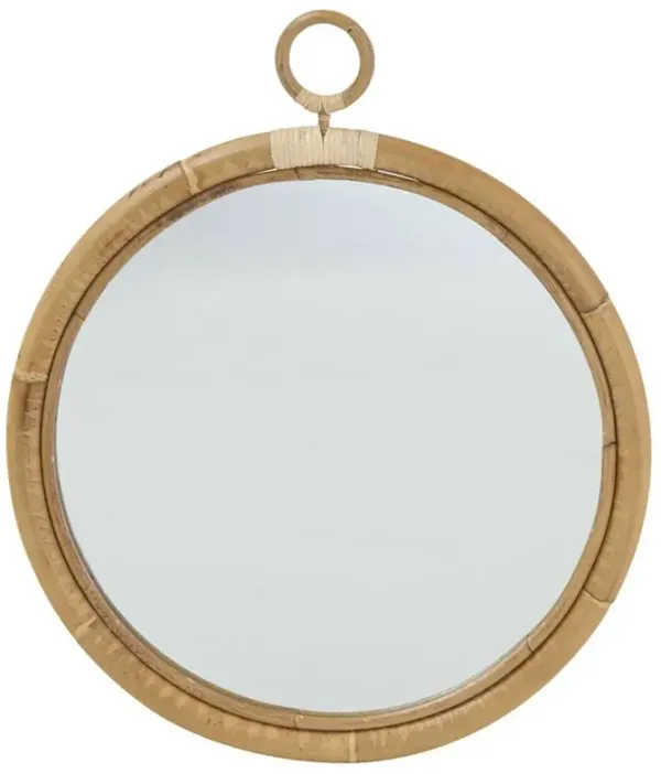 Talia Coastal Beach Brown Rattan Wall Round Mirror - Large