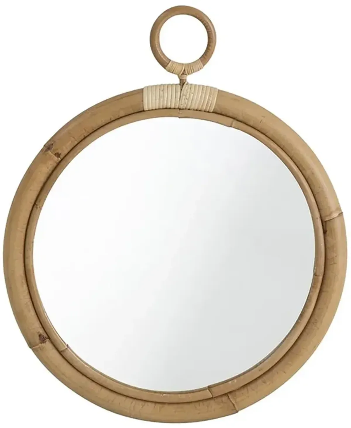 Talia Coastal Beach Brown Rattan Wall Round Mirror - Medium