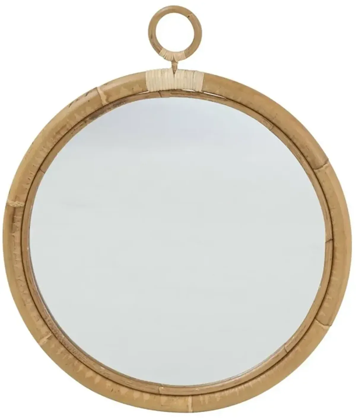 Talia Coastal Beach Brown Rattan Wall Round Mirror - Medium