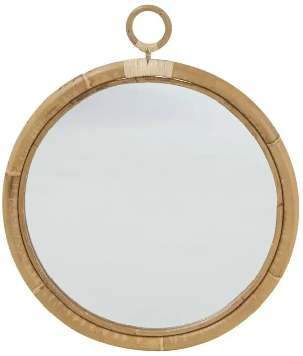 Talia Coastal Beach Brown Rattan Wall Round Mirror - Medium