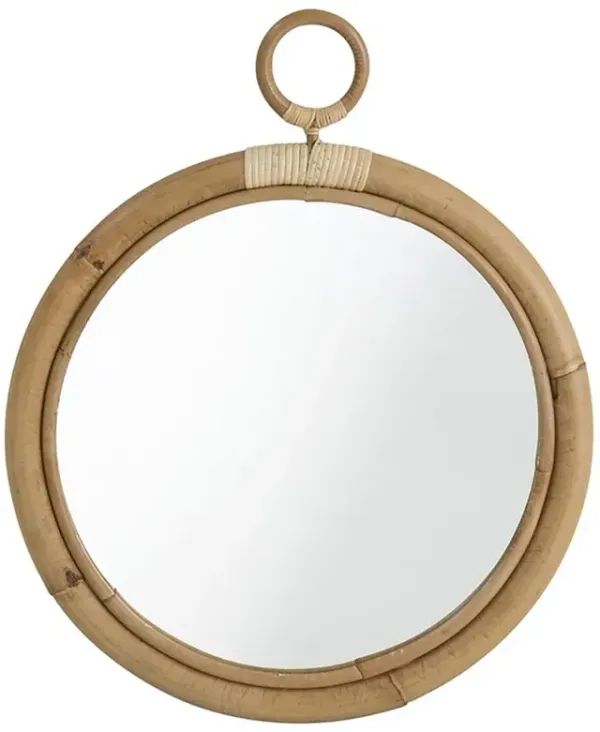 Talia Coastal Beach Brown Rattan Wall Round Mirror - Small