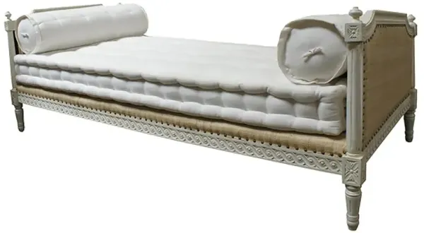 Hamish French Country White Upholstered Nailhead Trim Wood Daybed