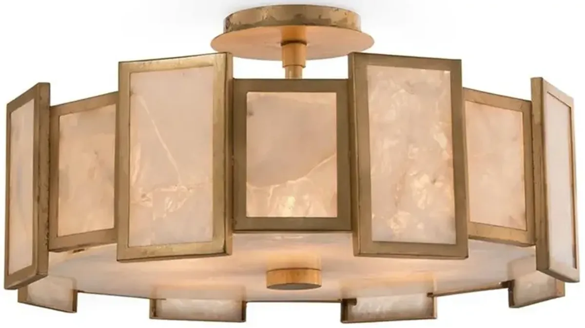 John-Richard Hollywood Regency Calcite Panel Gold Leaf 6 Light Semi Flush Mount