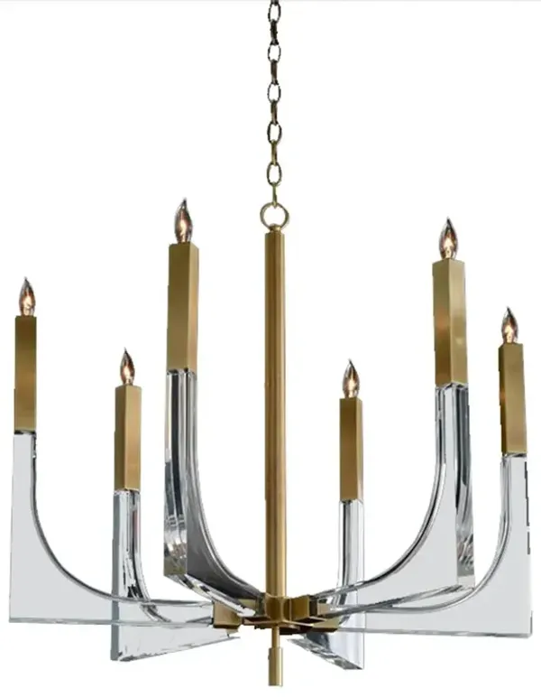 John-Richard Modern Classic Brass Six Light Acrylic Chandelier
