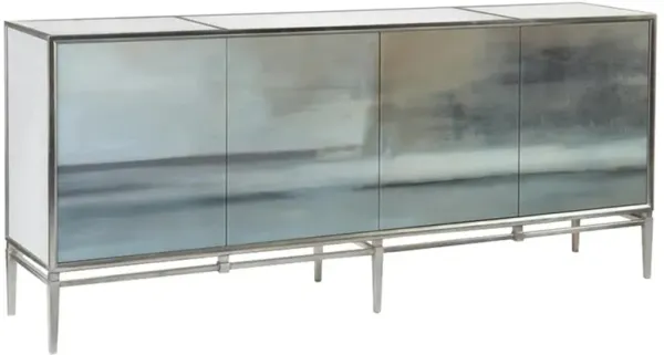 John-Richard Modern Classic Slated Abstract Art Steel Base Four Door Credenza