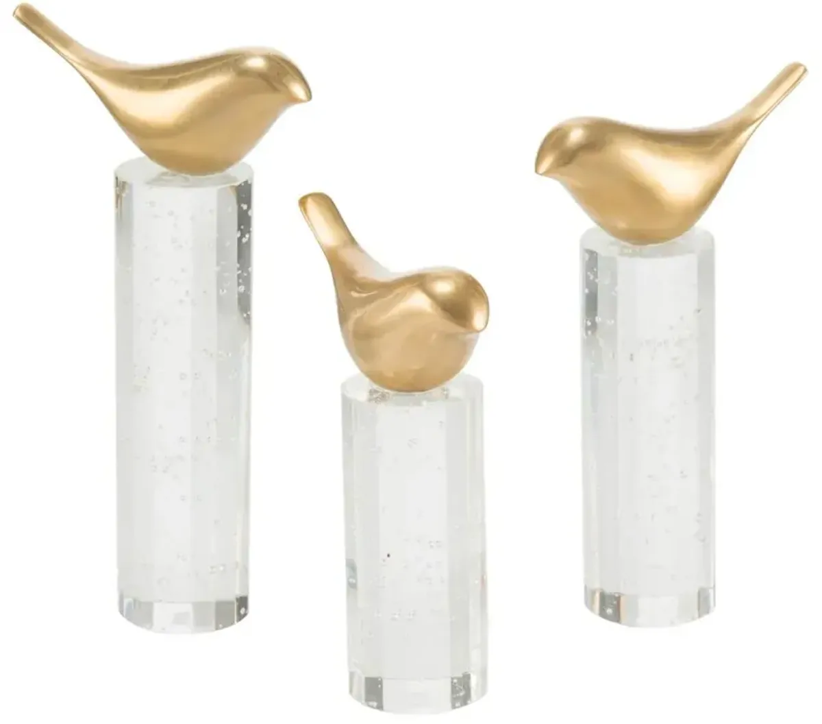 John-Richard Hollywood Set Of Three Perched Crystal Rod Base Brass Bird