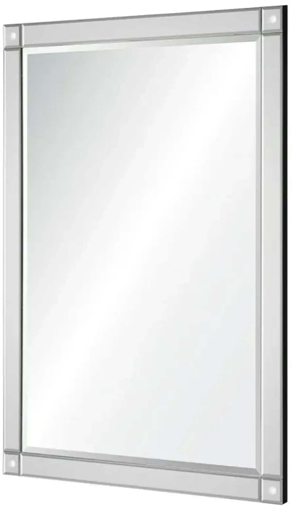 Lotus Modern Classic Silver Beveled Convex Rectangular Wall Mirror - Large