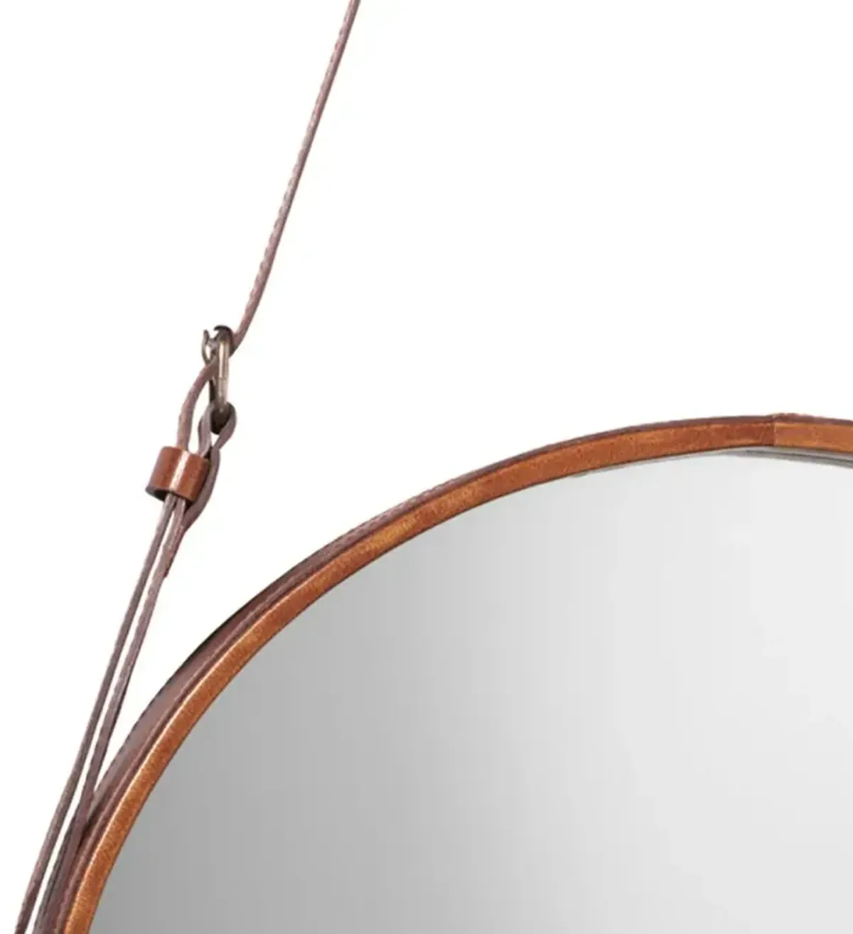 Logan Modern Classic Round Brown Leather Wall Mounted Mirror - 26D