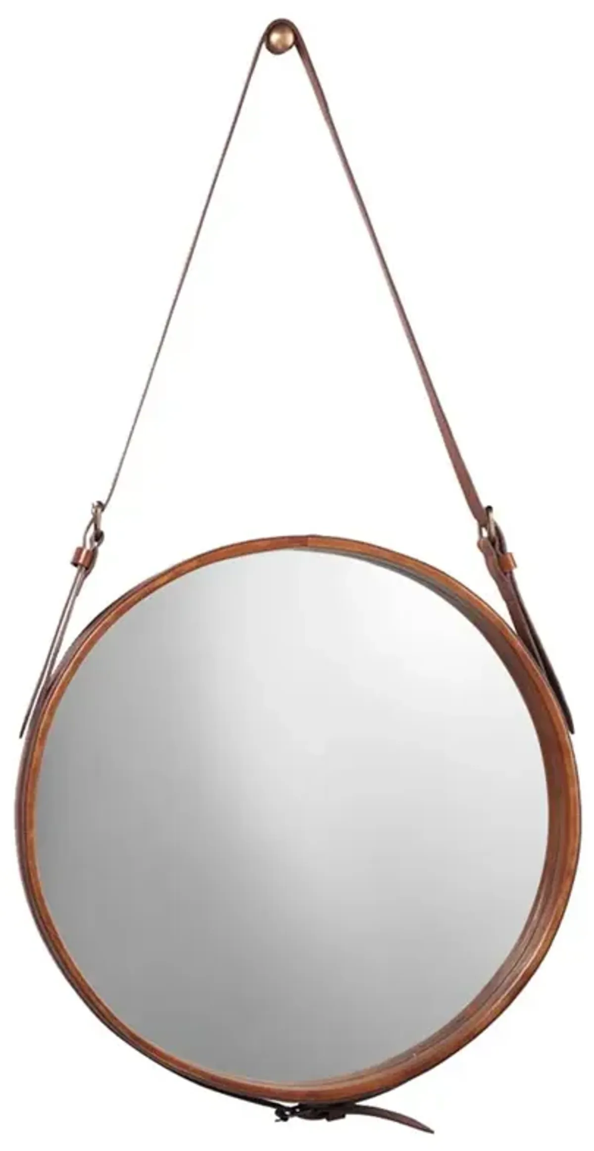 Logan Modern Classic Round Brown Leather Wall Mounted Mirror - 26D