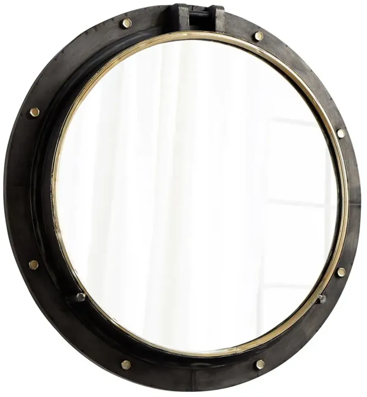 Mina Industrial Loft Rustic Bronze Gold Round Barrel Wall Mirror - 29.5D