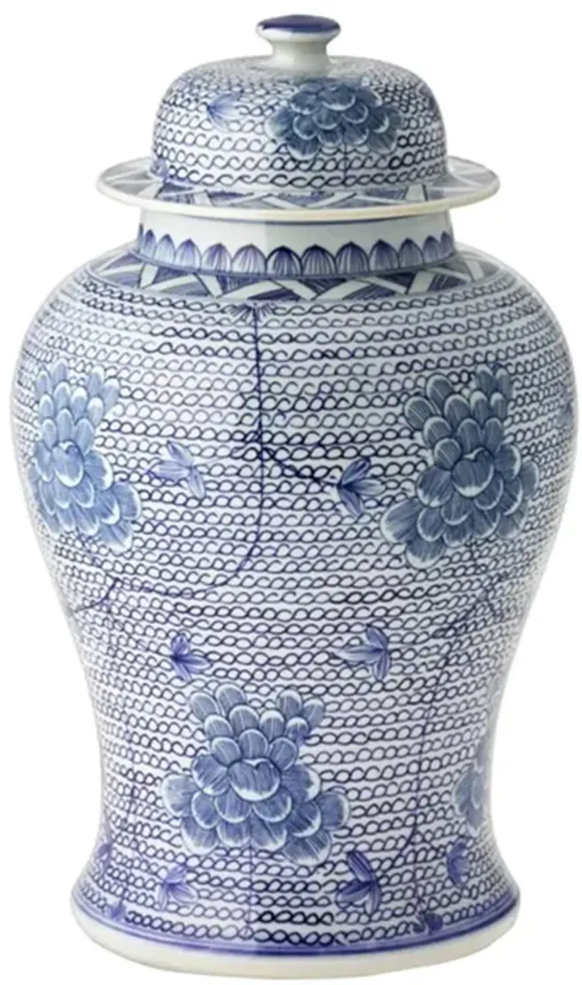 Sam French Country Blue and White Porcelain Chain Temple Jar - Large 20in