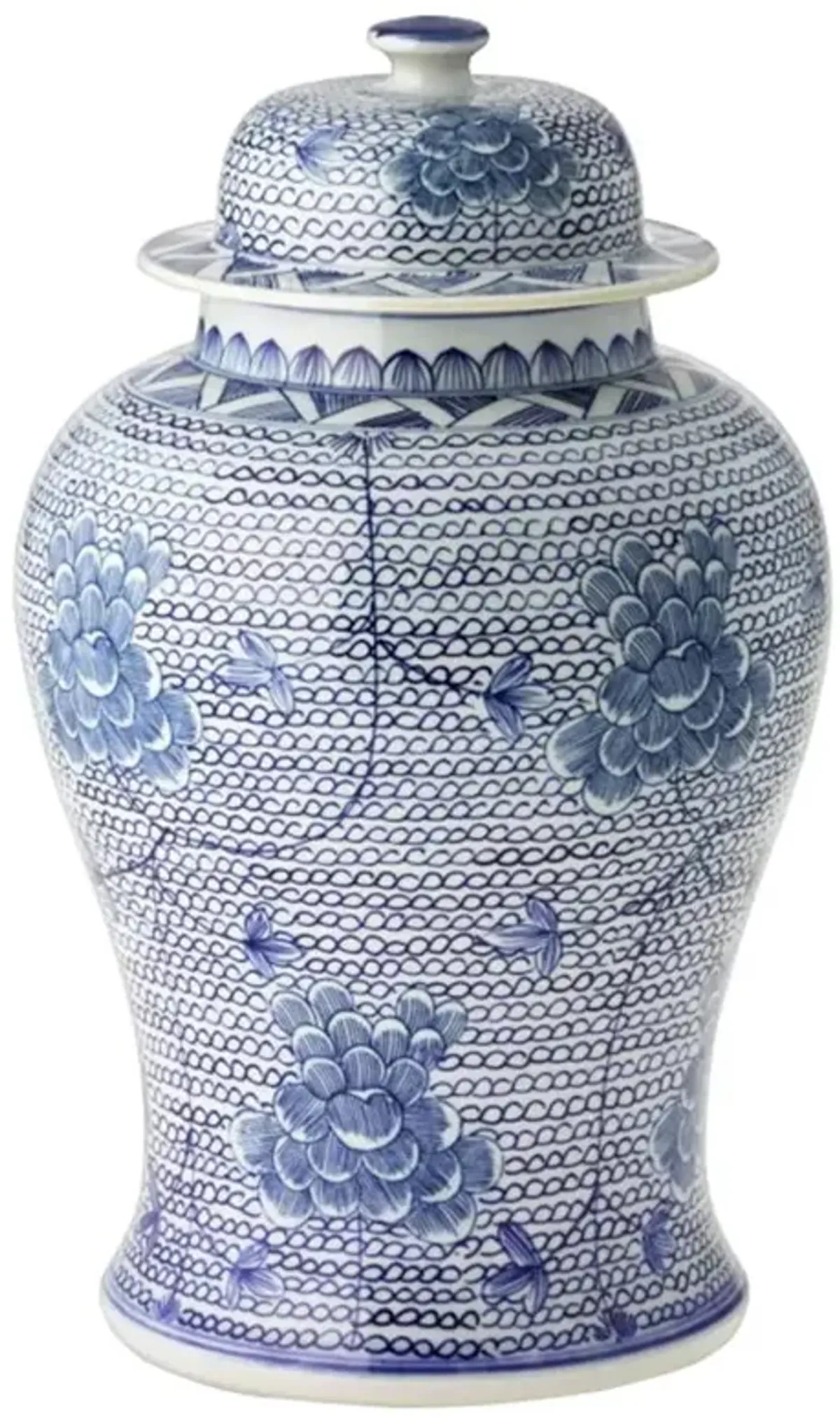 Sam French Country Blue and White Porcelain Chain Temple Jar - Small 16in
