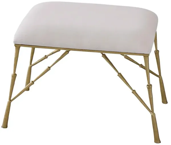 Luke Modern Classic Rectangular White Muslin Spike Metal Stool - Gold